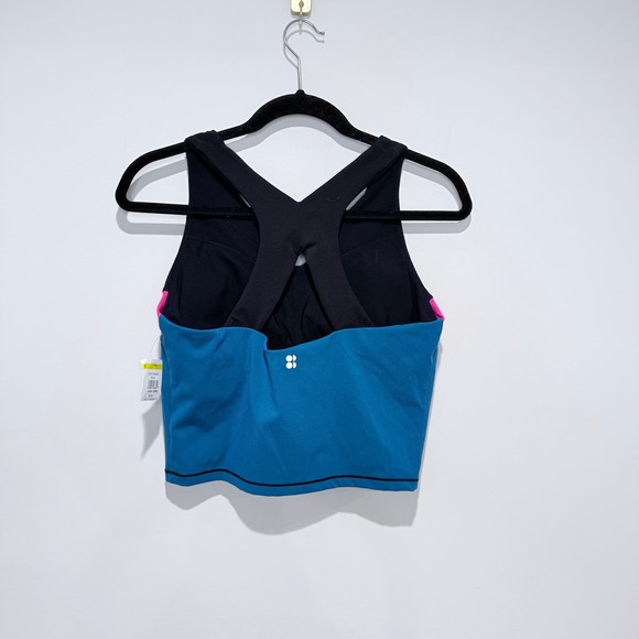 SWEATY BETTY Sports Bra‎ Crop Top Size L Black Pink Blue Athletic Workout NEW - Picture 8 of 8